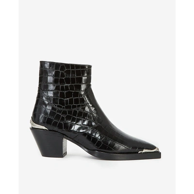 The Kooples Crocodile-embossed Leather Ankle Boots In Bla01