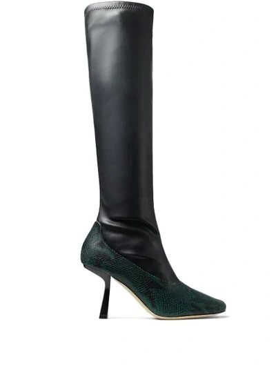 Jimmy Choo Myka Snake-print Leather Boots In Dark+moss/black