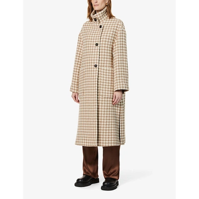 Whistles Womens Multi-coloured Dogstooth-checked Single-breasted Wool Coat 14