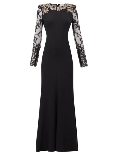 Alexander Mcqueen Gemstone-embellished Cape-panel Silk-satin Gown In Black