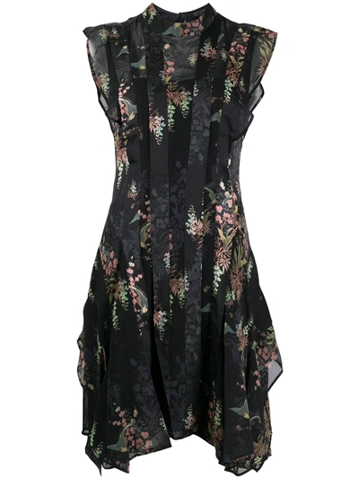Allsaints Fleur Melisma Pleated-panel Crepe Dress In Black | ModeSens