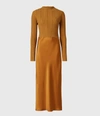 Allsaints Karla Double-layered Stretch-jersey And Satin Midi Dress In Gold