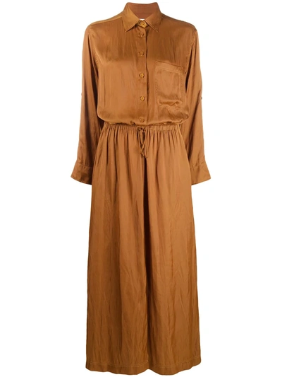 Zadig & Voltaire Womens Ocre Radial Drawstring-waist Satin-crepe Midi Dress Xs In Brown