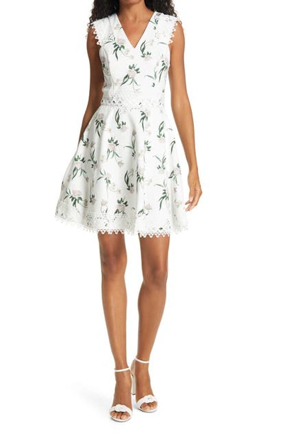 Ted Baker Nolla Floral-print Stretch-crepe Dress In White