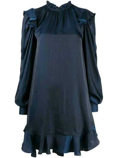 Zadig & Voltaire Womens Encre Ruins Ruffle-trimmed Satin Dress Xs In Dark Blue