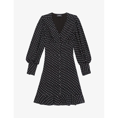 The Kooples Polka-dot Woven Midi Dress In Bla06