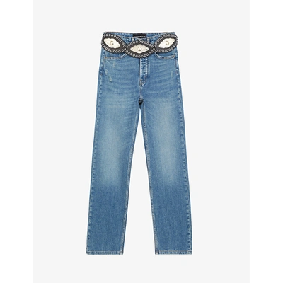 The Kooples Western-belt Straight-leg Denim Jeans In Blue