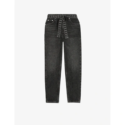 Maje Pariobelt High-waisted Jeans With Diamante Belt In Anthracite