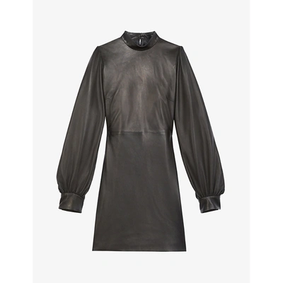 The Kooples High-neck Leather Mini Dress In Black