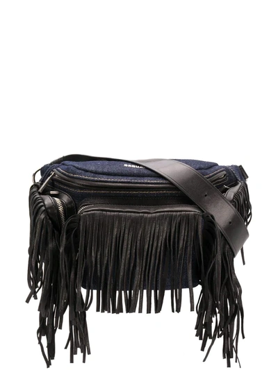 Dsquared2 Fringed Leather Bum Bag In Black In Blue