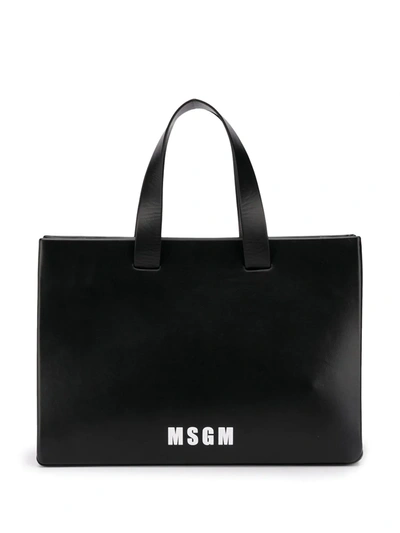 Msgm Logo Print Tote Bag In Black