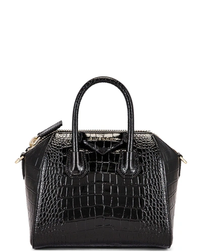 Givenchy Mini Embossed Croc Antigona In Black