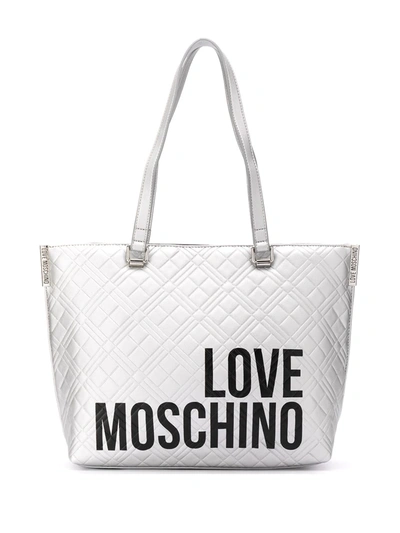 Love Moschino Diamond-quilt Logo Tote Bag In Silver