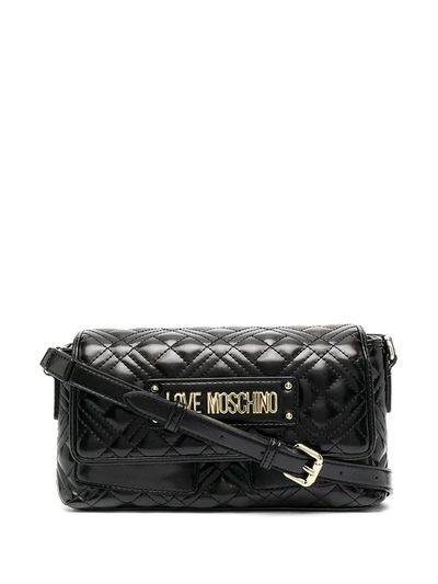 Love Moschino Long Quilted Cross-body Bag In Black