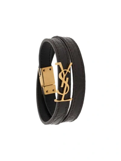 Saint Laurent Opyum Leather Bracelet In Brown