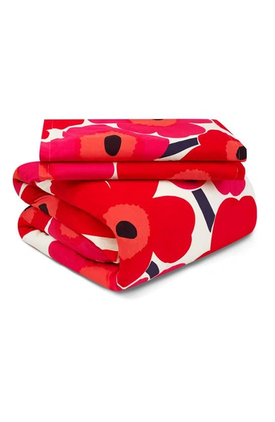 Marimekko Unikko 200 Thread Count Cotton Sheet Set In Dark Red