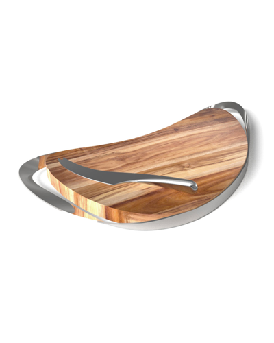 Nambe Pulse Cheese Board With Knife In Brown And Silver
