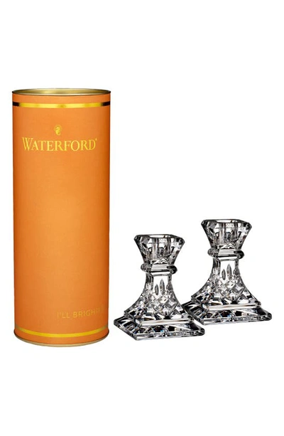 Waterford Giftology Lismore Set Of Two 4in Candlesticks With $20 Credit In Clear