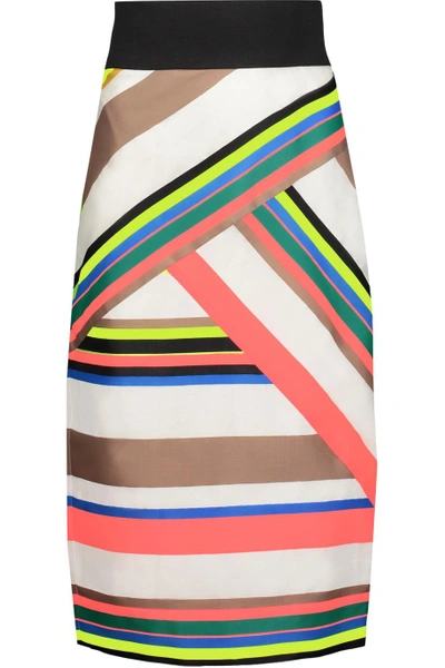 Milly Striped Crepe Midi Skirt