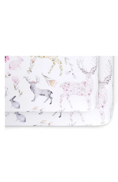 Oilo 2-pack Fitted Fawn Print Jersey Crib Sheets In Blush
