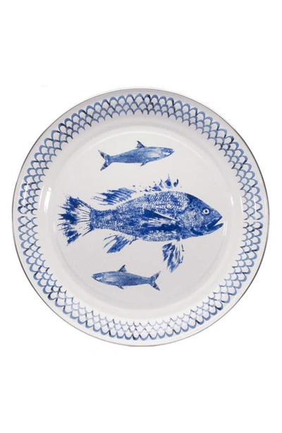 Golden Rabbit Fish Camp Enamelware Oval Platter In Blue