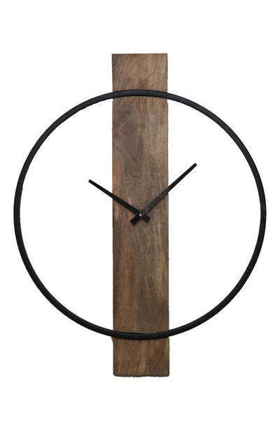 Renwil Pearl Wall Clock In Natural Wood Black