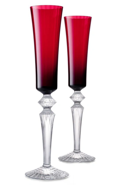 Baccarat Mille Nuits Flutissimo Set Of 2 Lead Crystal Flutes In Red   /   Red.