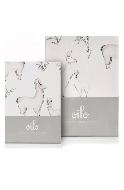 Oilo Llama Changing Pad Cover & Jersey Crib Sheet Set In Neutral