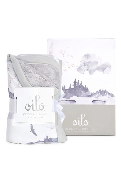 Oilo Misty Mountain Cuddle Blanket & Fitted Crib Sheet Set In Stone