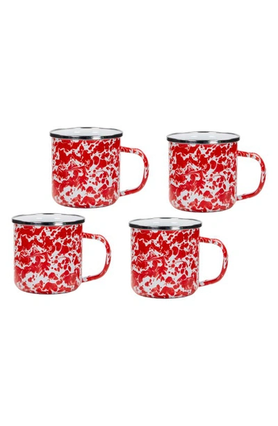Golden Rabbit Enamelware Set Of 4 Enameled Mugs In Red Swirl
