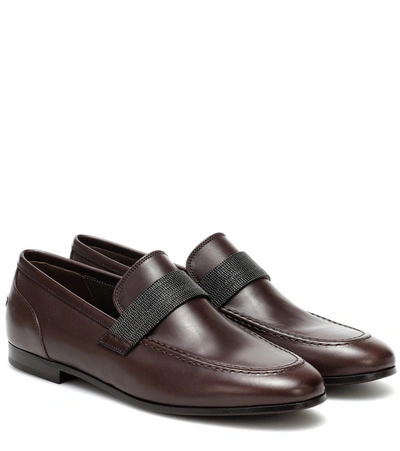 Brunello Cucinelli Monili-strap Leather Loafers In Brown