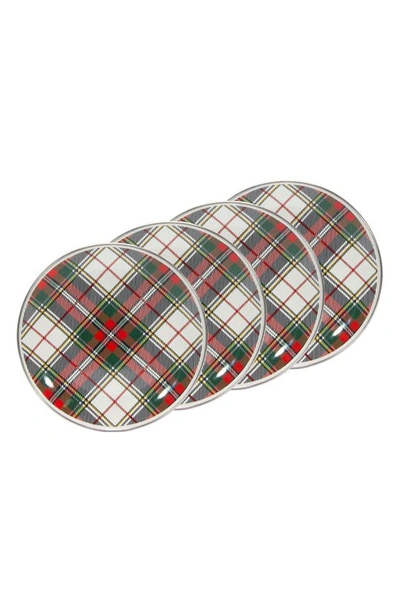 Golden Rabbit Enamelware Highland Plaid Set Of 4 Sandwich Plates In White