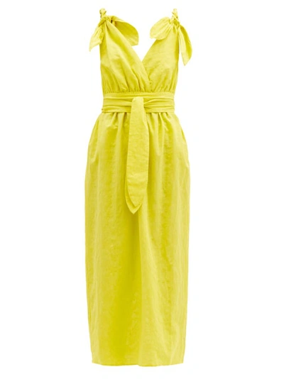 Mara Hoffman + Net Sustain Calypso Belted Organic Cotton And Linen-blend Midi Dress In Chartreuse