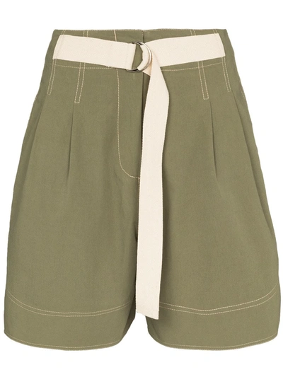 Lee Mathews Birder Pleated Cotton-poplin Shorts In Green