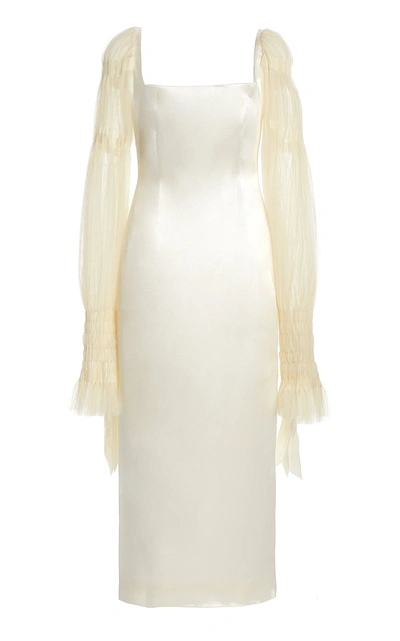 Danielle Frankel Women's Ruby Tulle-sleeve Wool-silk Midi Dress In White