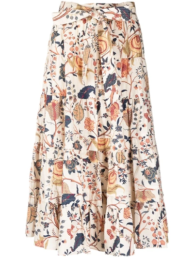 Ulla Johnson Sigrid Tiered Floral-print Cotton-poplin Midi Skirt In Ecru