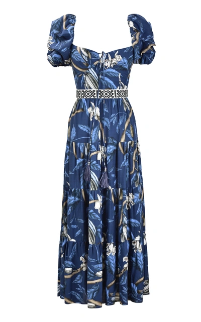 Johanna Ortiz + Net Sustain Botanical Heritage Tiered Floral-print Tencel Midi Dress In Navy