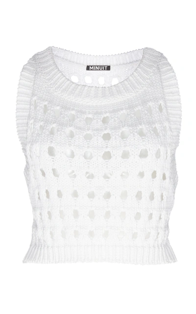 Minuit Cropped Open-knit Sweater Vest In White
