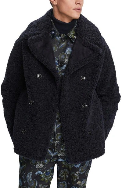 Scotch & Soda Chic Shearling-effect Peacoat In Night