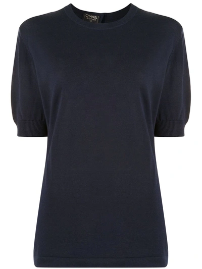 Pre-owned Chanel 1994 Knitted Puff Sleeves T-shirt In Blue