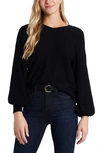 1.state Ribbed Balloon Sleeve Cotton Blend Sweater In Rich Black