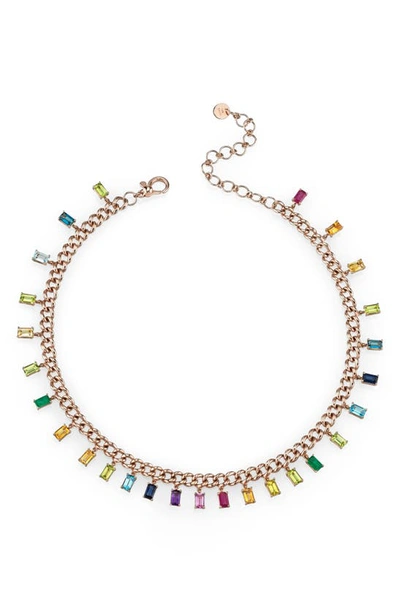 Shay Rainbow Baguette Link Choker Necklace In Rose Gold