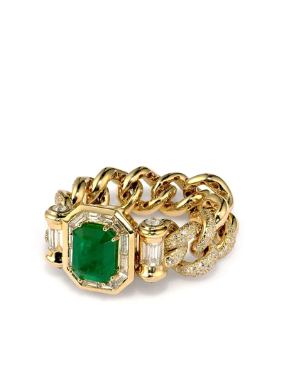 Shay 18k Yellow Gold Halo Link Emerald Diamond Ring