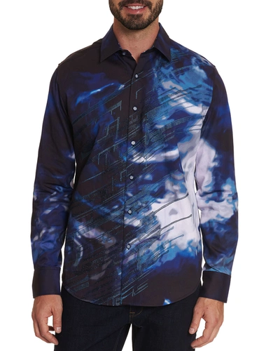 Robert Graham Perfect Storm Cotton Embroidered Abstract Print Classic Fit Button Down Shirt In Dark Blue