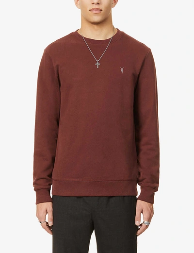 Allsaints Raven Cotton-fleece Sweatshirt In Burgundy Red