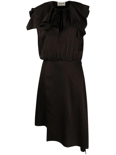 Zadig & Voltaire Racky Silk Jacquard Midi Dress In Dark Chocolate