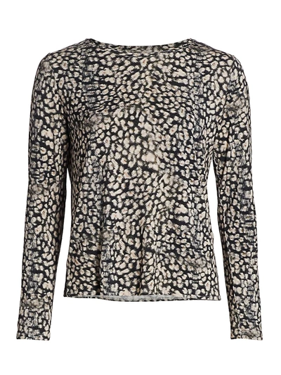 Majestic Soft Touch Animal Print Long Sleeve Relaxed Tee In Dark Jaguar