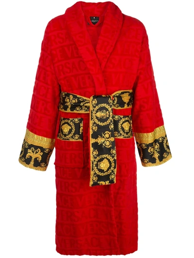 Versace Home Baroque-trim Bathrobe In Red