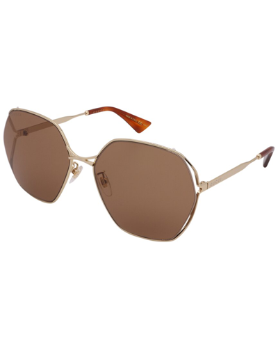Gucci Brown Geometric Ladies Sunglasses Gg0818sa-002 63