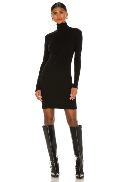 Enza Costa Tencel Cashmere Rib Long Sleeve Zip Turtleneck Mini Dress In Black